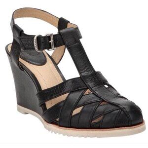 Frye Black Maye Vintage Ankle Wedge Sandals  5.5